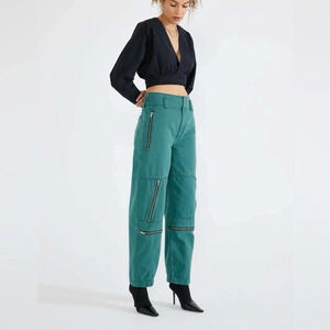 NEW Etica green Doyle cargo high waisted pants zippered biker pants green jeans
